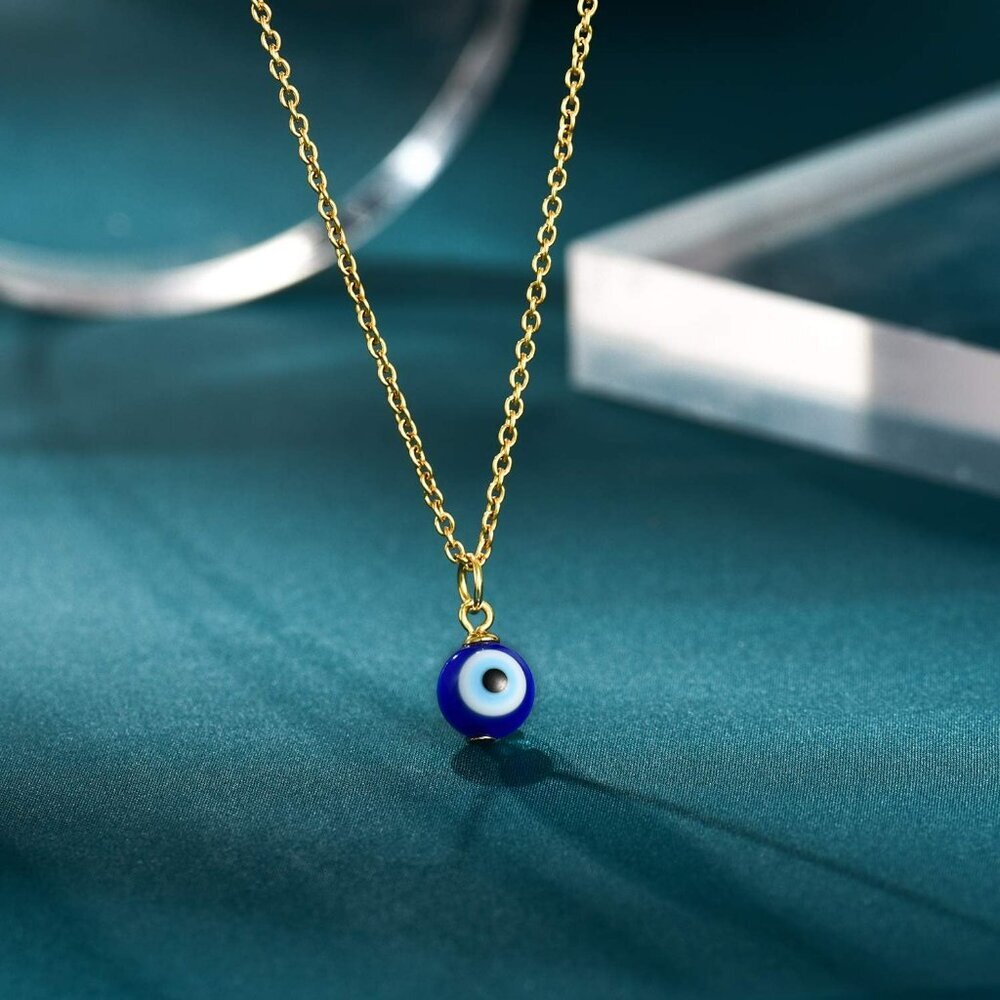 Evil Eye Necklace Chain Blue Eyes Amulet Pendant Necklace Ojo Turco Kabbalah Pro - Picture 4 of 8